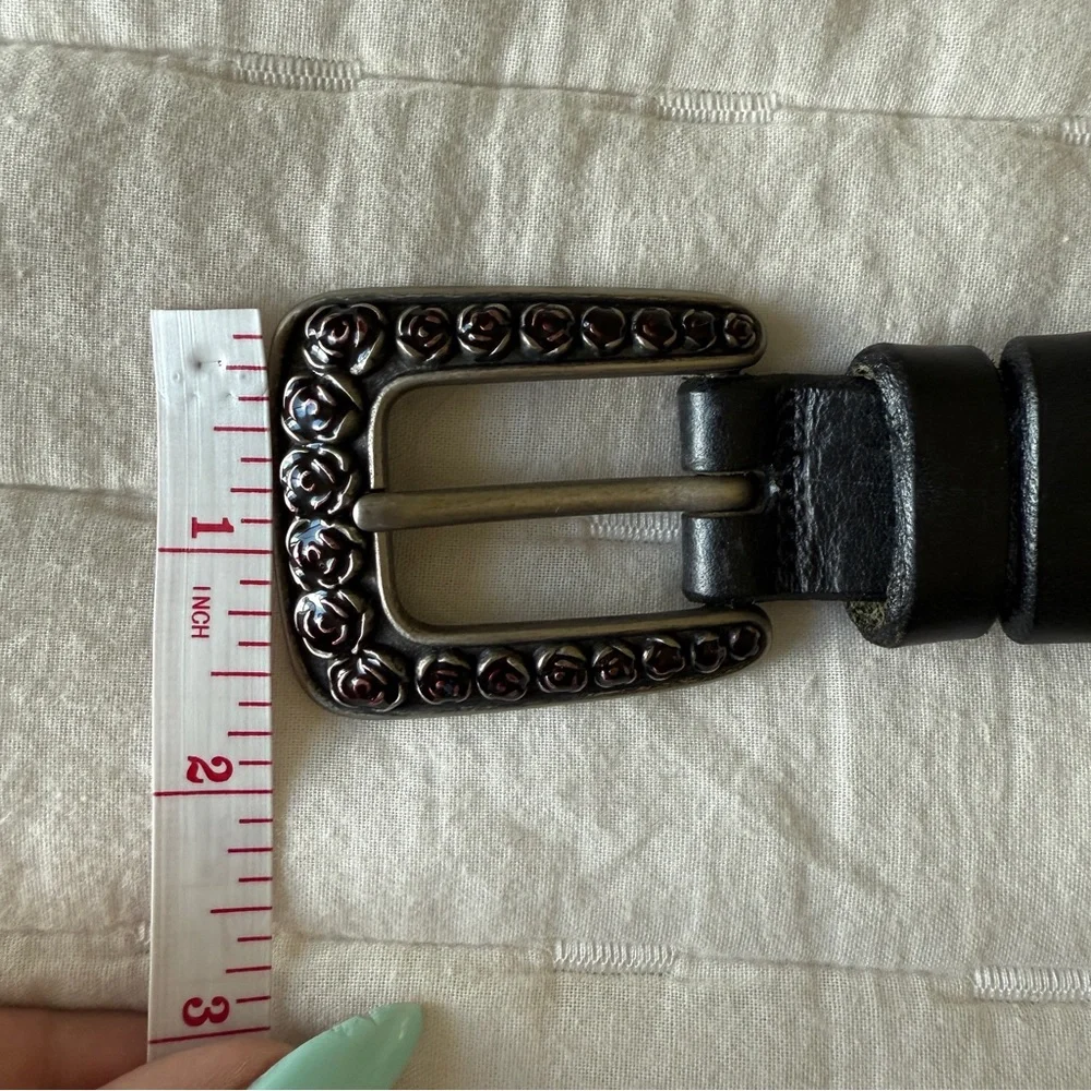Martin Dingman bridle Leather Belt black rose buckle silver size 38